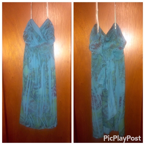 Green Spaghetti Strap Dress with Empire waist - Picture 1 of 2