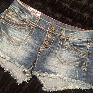 Jean shorts with tan stitching size 5!