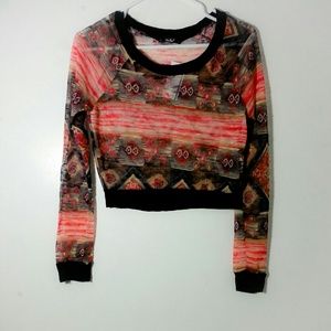PATTERNED RED/BROWN LOOSE KNITTED LONG SLEEVE TOP