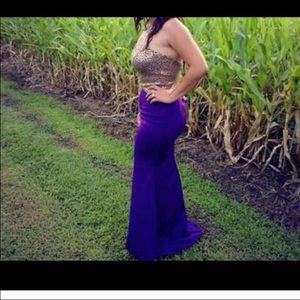 Purple and gold prom dress