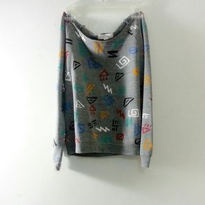 GRAY DOODLE ART OFF THE SHOULDERS SWEATER