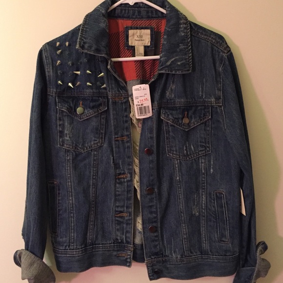 Forever 21 distressed jean jacket with studs