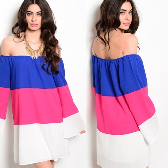 5 ⭐️Rated Fuchsia, Royal, White Off Shoulder Dress