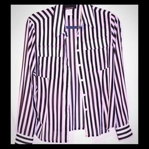Black and white striped button up