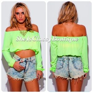 "New" Neon  Green Semi Sheer Crop Top