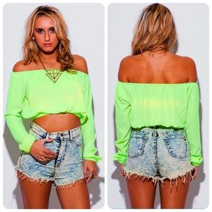"New" Neon Green Semi Sheer Crop Top