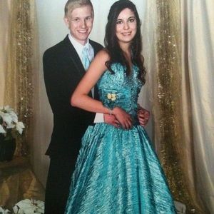 Metallic blue poof dress