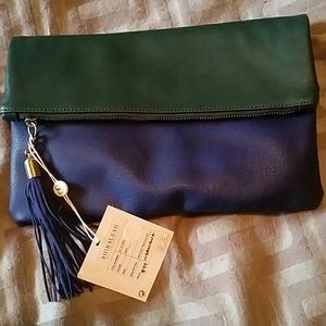 Navy and forest green clutch purse
