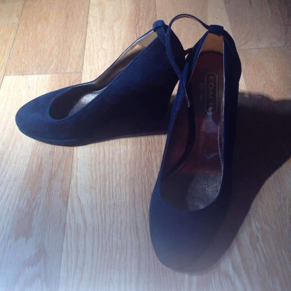 Coach Black Suede Strap Wedges 7