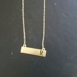 Gold R  initial bar necklace