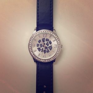 Black and silver leopard print watch
