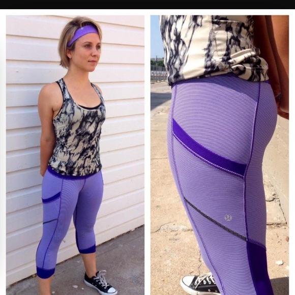 SOLD!! Lululemon purple/white stripe running crop