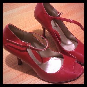 Red open toe heels