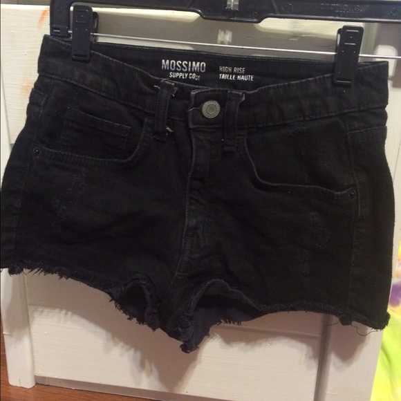 High rise , faded black shorts with distress