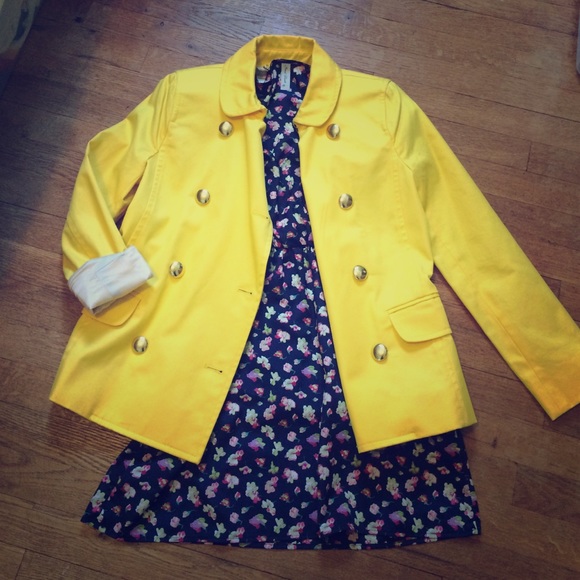 J Crew yellow pea coat jacket gold buttons 2
