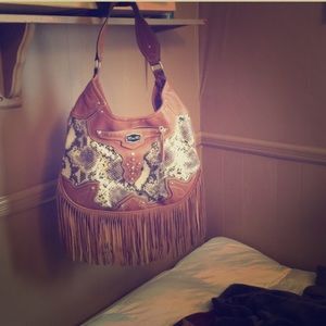 Miss Me snake skin fringe hand bag