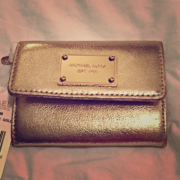 Michael Kors flap wallet key chain coin purse Gold