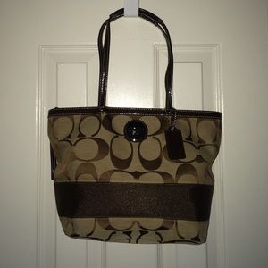 Authentic Coach tan and brown logo purse