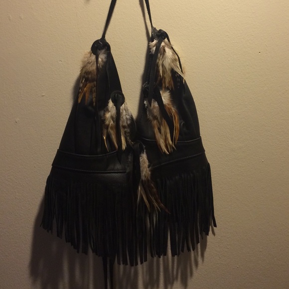 Vintage leather fringe halter top