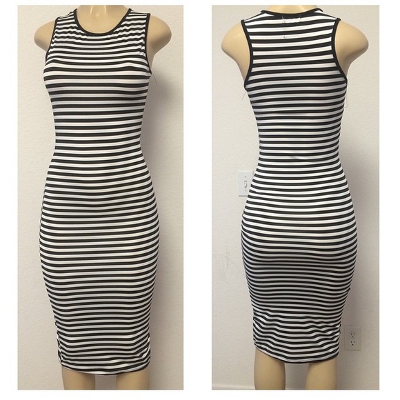 MIDI BLACK AND WHITE STRIPES DRESS