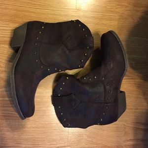 Brown suede studded booties