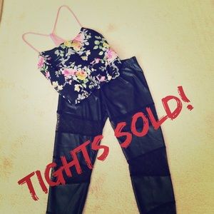 Mesh/faux leather tights and cropped boudoir tank