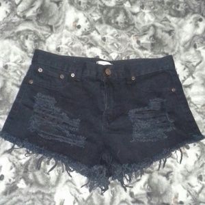 Black denim high rise shorts