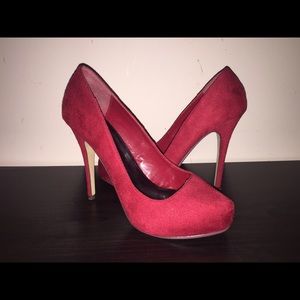 Red suade heels