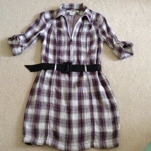 Studio M plaid belted shirt dress size S