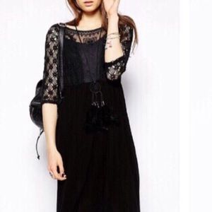 FREE PEOPLE Hi Low Pieced Crochet Embroidered