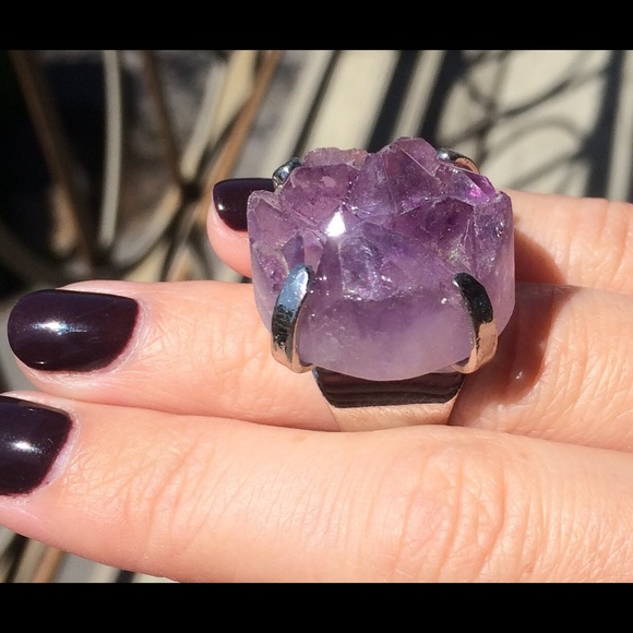 Hand made BOHO Amethyst Mineral stone Ring!!
