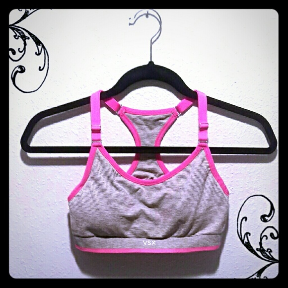 VSX Pink and B&W Striped Sports Bra !New! - Picture 1 of 3