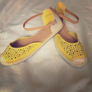 Sunshine Yellow studded ankle strap flats