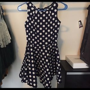 Navy, white polka dot dress