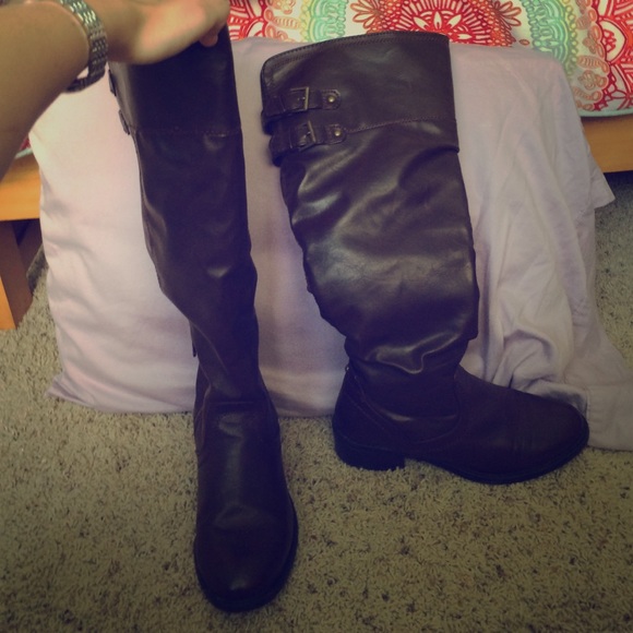 Brown leather riding boots