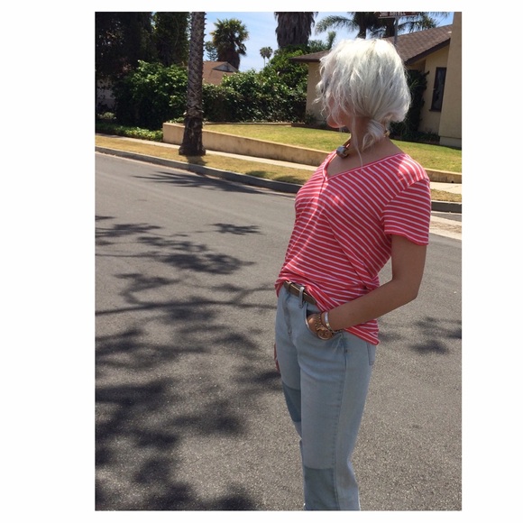 J. Crew Tops - J. Crew Vintage Cotton Pink Striped Tee