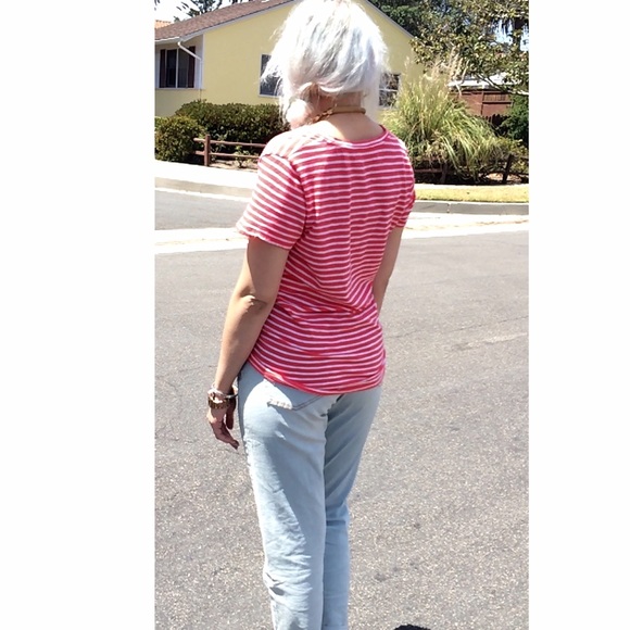 J. Crew Vintage Cotton Pink Striped Tee - Picture 2 of 2