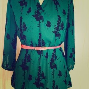Emerald Green Chiffon Blouse 3/4 Length Sleeve