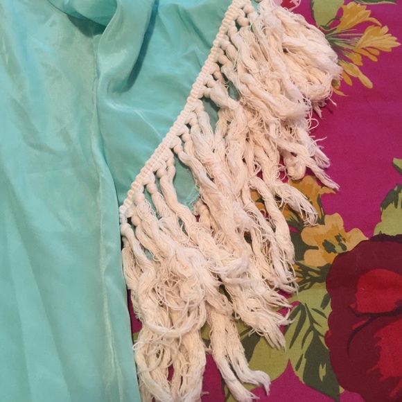 ❌SOLD❌Turquoise Boho dress w/ Fringe sleeves - Picture 2 of 2