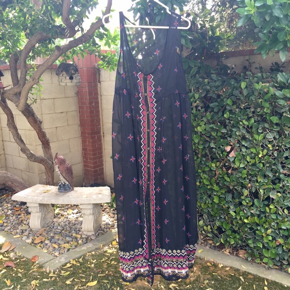 sheer Free People maxi dress, button down