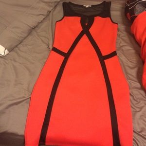 Red and black body con dress