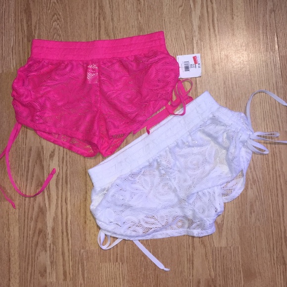 Pair of OP  swimware bikini bottom cover-up shorts