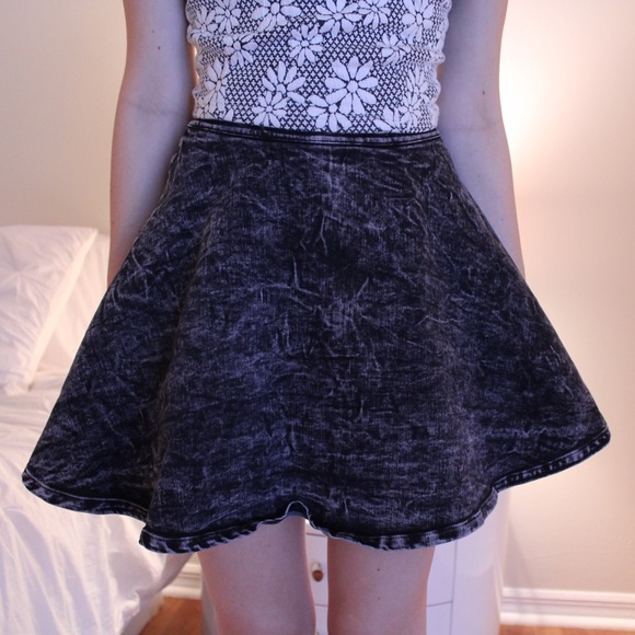 Acid Wash Black Skater Skirt
