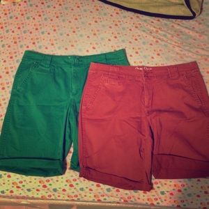 Green and dark orange Capri shorts bundle