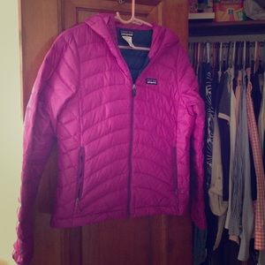 Patagonia Down Sweater Hoodie in hot purple color