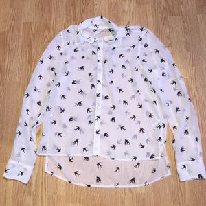 Button up sheer Aeropostale bird dress shirt