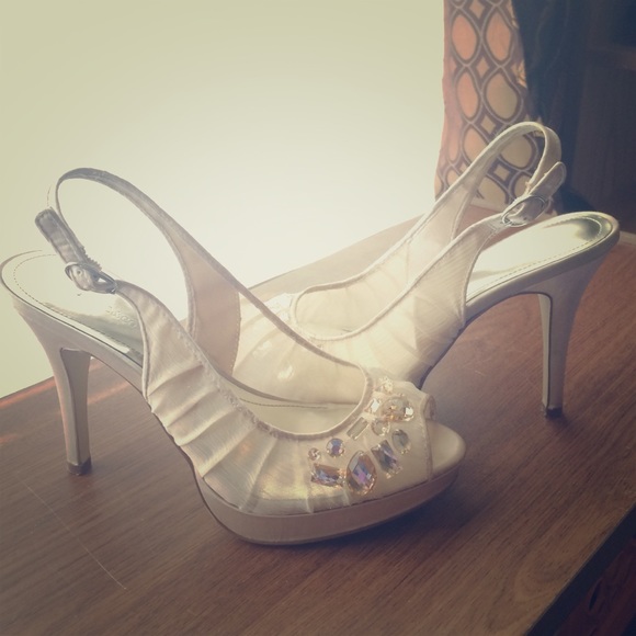 Sling back Peep toe Heels with Gems