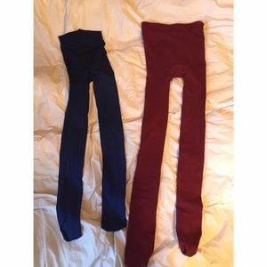 Maroon and navy blue tights