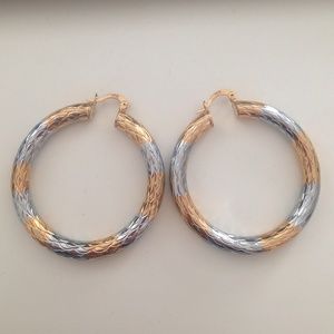 50mm 2 tone snake skin pattern earring 18k filled