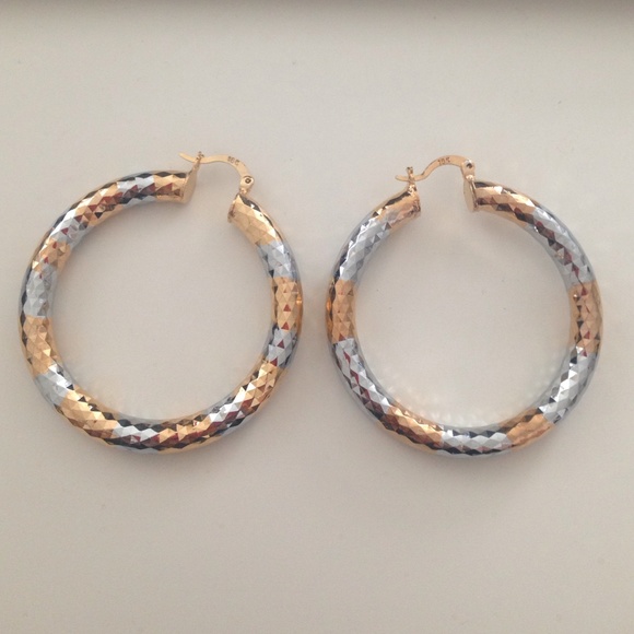 2 tone diamond cut 18k filled earring 50mm